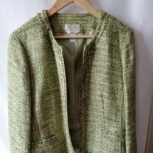 Talbots Tween Jacket Green Multi Italian Fabric Open Front VGC Size P10